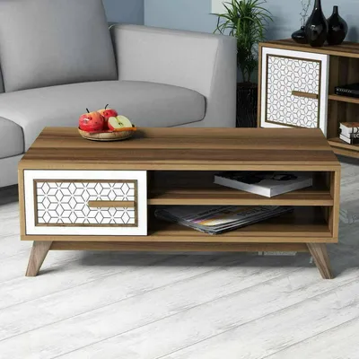 Image de Thimphu - Table Basse, 105x60x38h cm Noyer Marron, 3 Compartiments