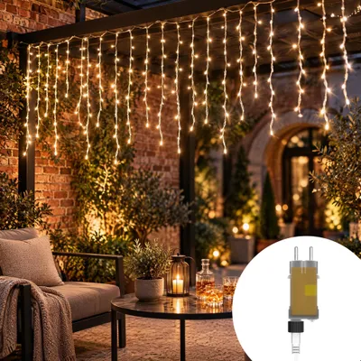 Zdjęcie produktu dla XINZI 10m łańcuch świetlny LED - 400 diod LED, łańcuch świetlny, 8 trybów świecenia, ciepła biel, sopel, dekoracja świąteczna i imprezowa