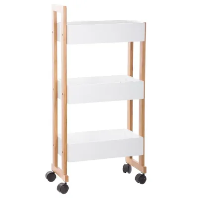 Produktbild von 5five Simply Smart Servierwagen Natureo, Rollregal mit 3 Etagen, MDF, Bambus, Kunststoff, Weiß, 80 cm, 140853