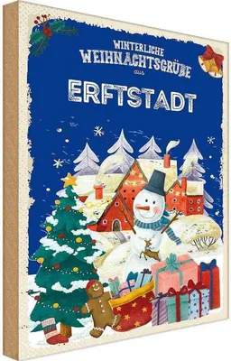 Produktbild von vianmo Holzschild 30x20 cm Weihnachtsgrüße ERFTSTADT Weihnachten