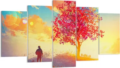 Produktbild von Bild auf Leinwand - Leinwandbild - Baum Wiese Feld - 160x85cm - Wand Bild - Wanddeko - Wandbilder - Leinwanddruck - Bilder - Kunstdruck - Wanddekoration - Leinwand bilder - Wandkunst - EA160x85-3715