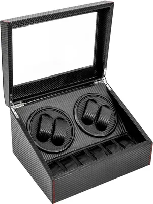 Immagine prodotto di Rotore automatico per orologi - 4+6 scomparti - Doppio piatto girevole elettrico - Rotazione automatica - Coperchio in vetro antipolvere - Spina UE - Nero