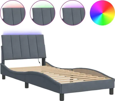 Produktbild von vidaXL Bettgestell mit LED ohne Matratze "Hanko" Dunkelgrau 90x200 cm Samt