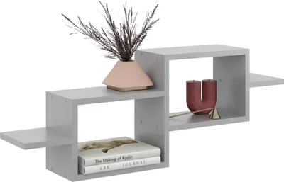 Produktbild von Wandregal für Dachschrägen in Grau – modernes Regal aus Möbelplatte, Hängeregal für Bücher, Deko, Büro & Wohnzimmer, 95 cm breit
