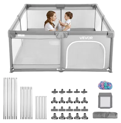 Immagine prodotto di VEVOR baby playpen, 2000x1785 mm, box per bambini, area giochi interna ed esterna, centro attività di sicurezza con 50 palline oceaniche, porta con cerniera e rete traspirante
