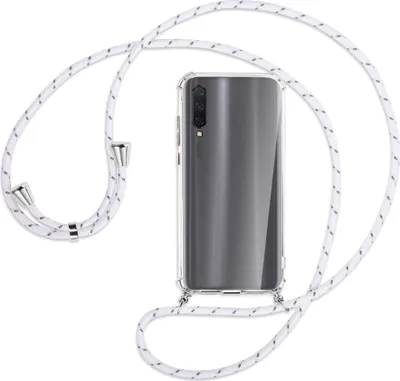 Produktbild von Handykette Backcover-Schutzhülle mit Band (Metall silberfarben) für Xiaomi Mi 9 Lite / CC9 - weiß/grau