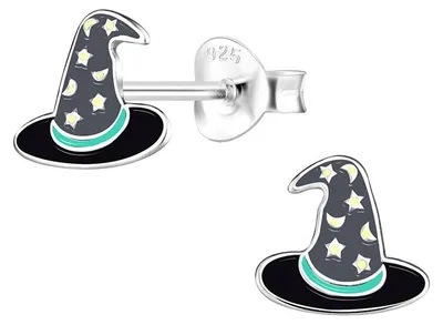 Produktbild von Halloween Ohrringe Silber 925 Kinder Ohrstecker Hexenhut (Witch hat)