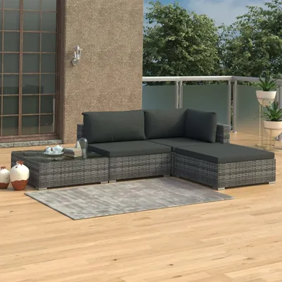 Produktbild von PUEAZU 4-tlg. Garten-Lounge-Set mit Auflagen Poly Rattan Grau - Gartenmöbelgarnituren &46777