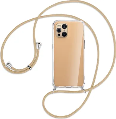 Produktbild von Handykette Backcover-Schutzhülle mit Band (Metall silberfarben) für Oppo Find X3 Pro - caramel