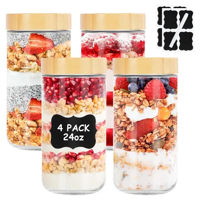 4er-Set Vorratsgläser 680 ml mit Bambusdeckel, luftdicht