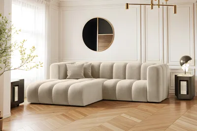 Zdjęcie produktu dla Sofa narożna w kształcie litery L, Sofa Grand modułowa z tkaniny Salvador Jasnobeżowy Lewy