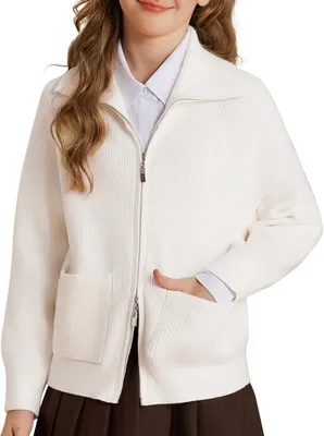 Produktbild von Mädchen-Strickjacke mit Knopfleiste und Reverskragen Weiß Angenehm Größe 7 Jahre