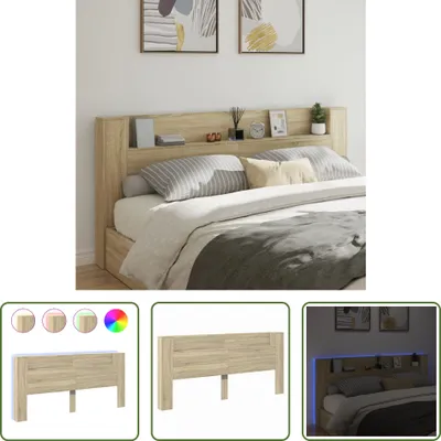 Produktbild von The Living Store LED-Kopfteil mit Ablagen Sonoma-Eiche 220x16,5x103,5 cm