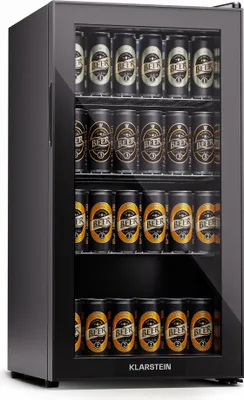Produktbild von Klarstein Kühlschrank mit Glastür, Leiser Edelstahl-Kühlschrank, Indoor/Outdoor Getränkekühlschrank, Schmaler Weinkühlschrank für Getränke, 74L Kühlschrank mit Herausnehmbare Ablagen, 3-18°C