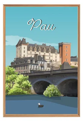 Image de Tableau mural encadré château Pau 65x97 cm, Tableau mural moderne pour décoration intérieure