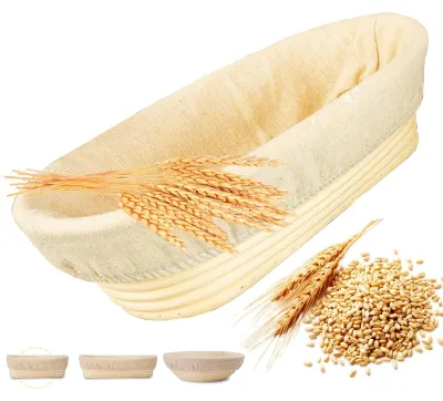 Gärkorb oval 25 cm, Banneton-Brotkorb aus Rattan, mit Leinentuch