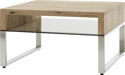 Produktbild von Couchtisch >HILARY< Glasablage, Eiche, Massivholz - 70x39x70cm (BxHxT)