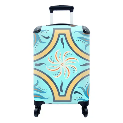 Produktbild von MuchoWow® Koffer Handgepäck Trolley Rollkoffer Kleine Reisekoffer mit 4 Rollen - Blume - Blätter - Rahmen - Blau - Cabin Size < 55x40x23 cm & 55x40x20 cm - Fotokoffer - Kabinenkoffer - Boardgepäck - Reise-Box - Reisekoffer - Reisegepäck - Koffer mit Bild - Trolley für Kinder