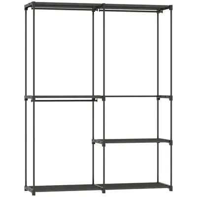 Produktbild von Tragbarer Kleiderständer, Metallrahmen, Stoffregale, viel Platz, Schwarz