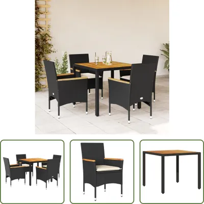 Produktbild von The Living Store 5-tlg. Garten-Essgruppe mit Kissen Schwarz Poly Rattan Akazie