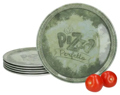 Obrázek produktu pro 6x talíř na pizzu Perfetto, zelený, Ø 31,5 cm, pro 6 osob, porcelánový servírovací talíř na pizzu