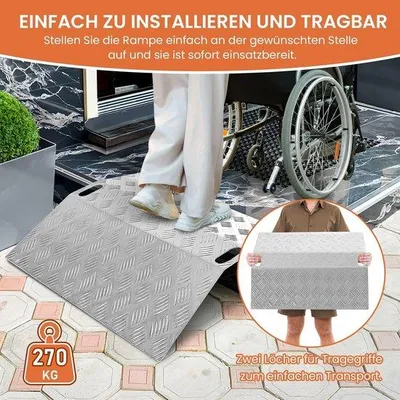 Productafbeelding van rolstoelhelling, oprijhelling, bruggen, drempelhelling voor rolstoel, drempelbrug, brughelling, aluminium oprijplaat, rolstoel, 60 x 70 x 10 cm