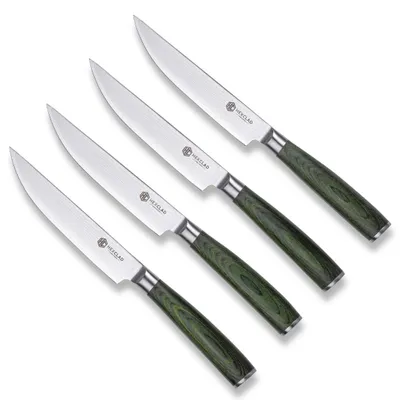 Steakmesser-Set, 4-teilig, Damaststahl, Vollerl, Pakkaholz