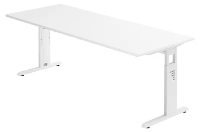 Produktbild von bümö Schreibtisch Serie-O - Nachbildung: Weiß, Gestell: Weiß, Größe:  200 x 80 cm