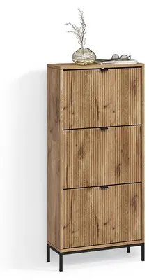 Image de Benne à chaussures Livinity Aterno Chêne Viking 60x130cm avec 3 tiroirs pliants, Model 58881