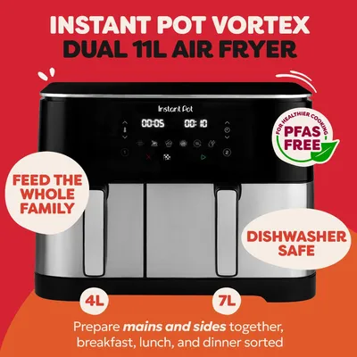 Obrázek produktu pro Instant Pot 140-0003-01-EU, Horkovzdušná fritéza, 11 l, Dvojitý, Nerezová ocel, Dotyk, Samostatné