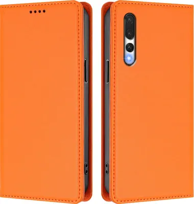Image de Etui en cuir pour Huawei P20 Pro, étui magnétique en cuirPolyuréthaneavec support Orange