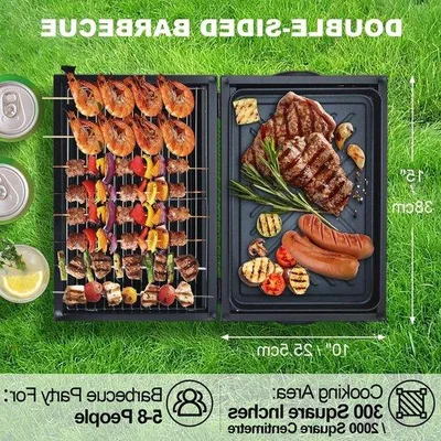 Zdjęcie produktu dla Podwójny grill z rusztem i patelnią, przenośny, czarny, na kemping