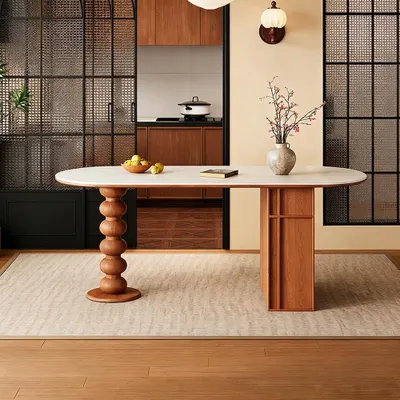 Produktbild von Esstisch, Tisch, ovaler Esstisch, Familien-Esstisch, Esstisch für mehrere Personen, 220 × 80 × 75 cm
