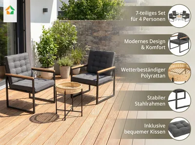 Produktbild von 7tlg. Bistro-Set inkl. Kissen