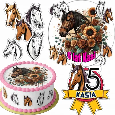 Produktbild von Zestaw Opłatek Na Tort 20Cm + 16 Postaci - Koń Hobby Horse + Imię 15Cm 18Cm