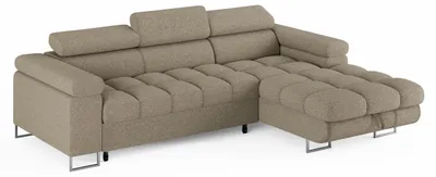 Produktbild von ECKSOFA CLOUD Rechts Beige L-Form Bouclé-Stoff mit Schlaffunktion und Bettkasten