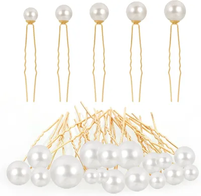 Image de Épingles à cheveux ornées de perles, lot de 18 pièces, en forme de U, 6 cm de long, idéales pour les mariages