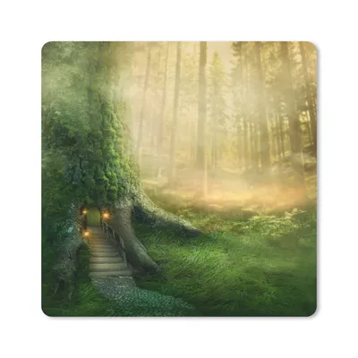 Produktbild von MuchoWow® Mauspad Mousepad Haus - Wald - Bäume 20x20 cm - Mousepads - Maus Mat - Pad - Mausunterlage - Desk Mat - Bureauartikeln