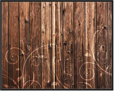 Produktbild von Wallario Wandbild Holz in dunkelbraun mit Blumenmuster - Schnörkel, Größe: 40,30 x 50,30 cm, Poster mit schwarzem Aluminiumrahmen