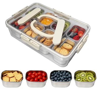 Snackbox mit 8 Fächern aus Edelstahl, 32x23x7 cm, silber