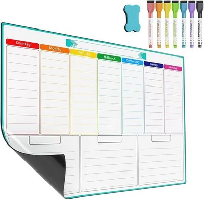 Produktbild von Famanu A3 Wochenplaner magnetisch - Trocken abwischbares Whiteboard mit 7 Stiften