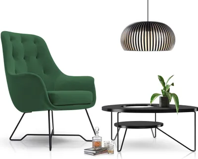 Produktbild von DomoHome kreslo EZO Pohodlné moderné dizajnové kreslo Ergonomické čalúnenie, Stabilné nohy, Pohodlie pri sedení z PUR peny, Kvalitný látkový poťah Rozmery: 72x83x101 cm, Farba: ZELENÁ