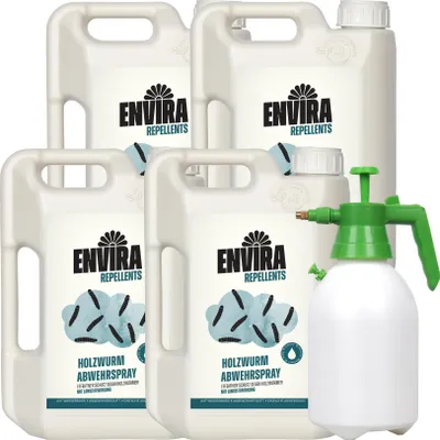 Produktbild von Envira Holzwurm Abwehrspray 4 x 2L + 2L Drucksprüher - Spray mit Langzeitwirkung gegen Holzbock & Holzwurm