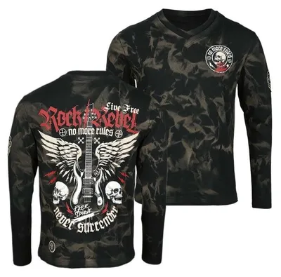 Produktbild von Rock Rebel by EMP Herren schwarzes Langarmshirt mit Front-/Backprint und Patch am Oberarm L