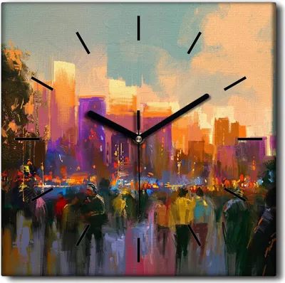 Produktbild von Coloray Uhr auf Leinwand 30x30 cm Wand Uhr Dekoration Wohnzimmer Segeltuch schwarze Hände -Stadthimmelgebäude