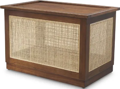 Obrázok produktu pre Casa Padrino luxusná truhlica s vekom hnedá / prírodné farby 72 x 46 x v. 48 cm - Truhlica z masívneho dreva s ratanovým výpletom - Luxusný nábytok
