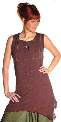 Produktbild von Ethno Tunika Longshirt Bluse Longtop aus Baumwolle "Obliq", braun L/XL