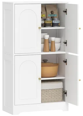 Productafbeelding van Keukenkast, hoge kast met 2 verstelbare planken, keukenbuffet met 4 gebogen deuren 60 x 30 x 110 cm, wit