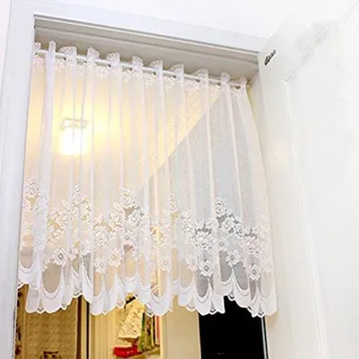Image de Rideaux transparents à motifs - Rideaux courts - 1 pièce - Blanc - 150 x 90 cm