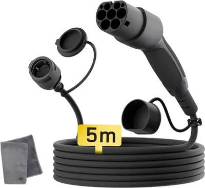 Produktbild von Elektroauto-Ladeadapter - Typ 2 auf Schuko - 5 m Kabel - 16 A - 230 V - Einphasig - IP55/IP44 - TPU